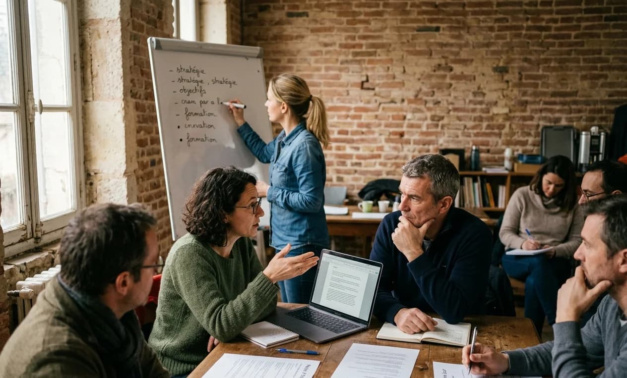 Petit groupe en formation IA Générative en atelier pratique
