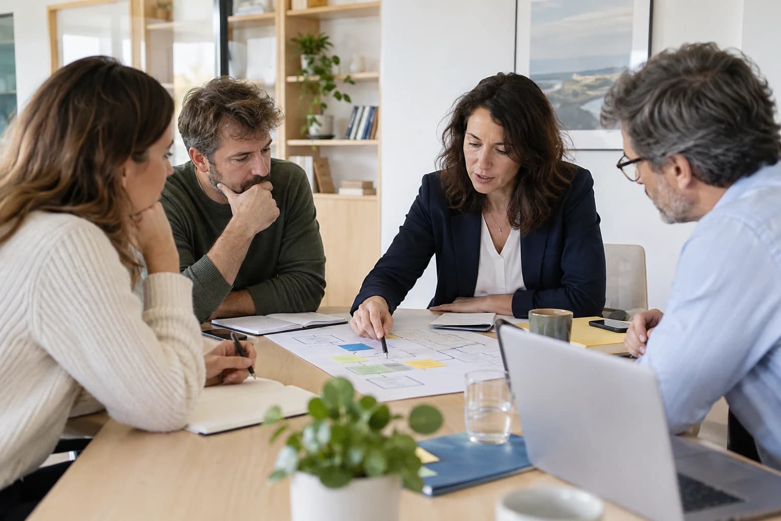 Réunion de conseil IA stratégique avec direction d'entreprise